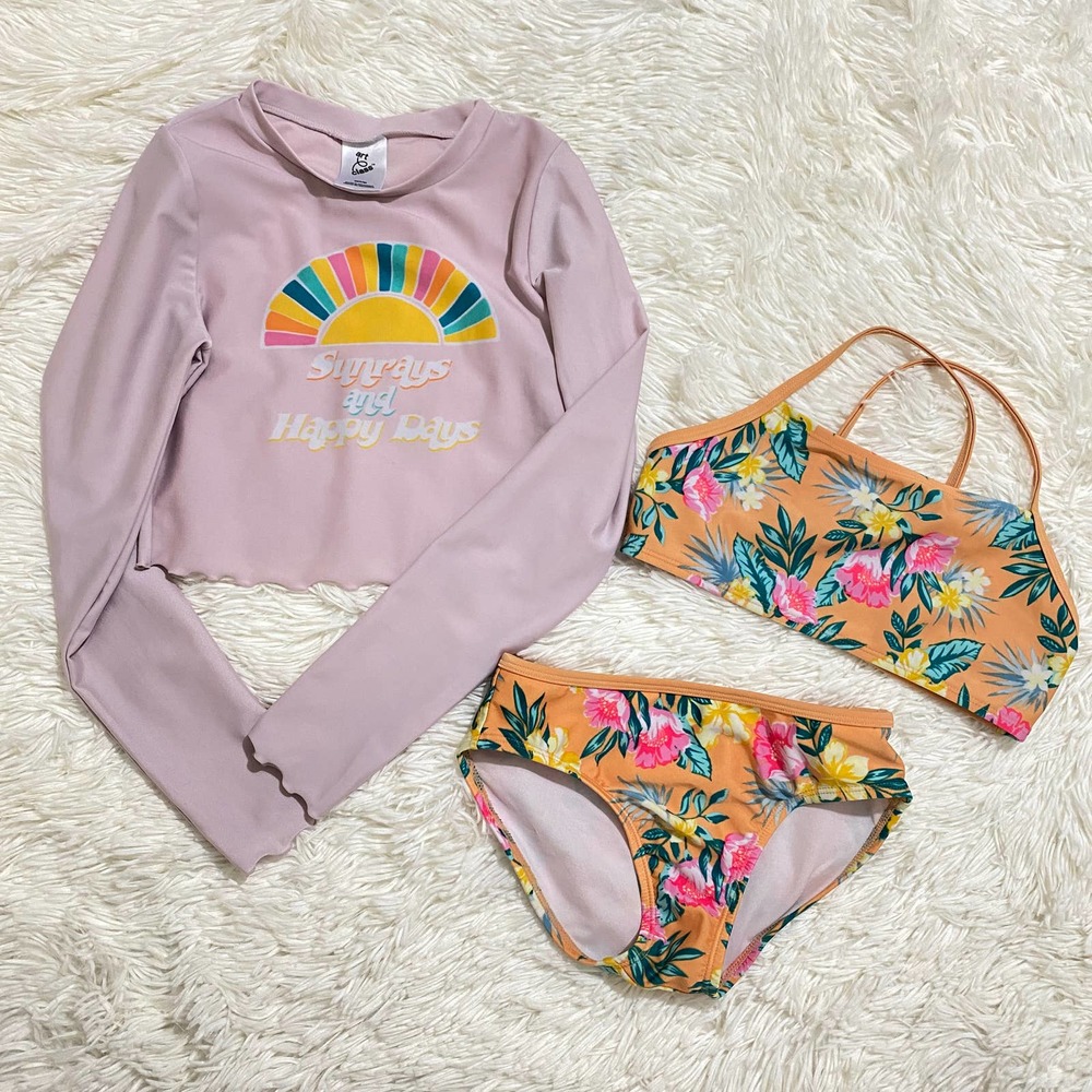 Art Class 3 Piece Multicolor Swimsuit Girls Size M 7/8 rash guard